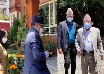 प्रचण्ड, माधव नेपाल र उपेन्द्र यादवबीच भेटवार्ता