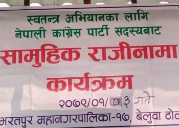 भरतपुरमा काँग्रेस कार्यकर्ताले दिए समुहिक राजिनामा